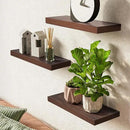 BAYKA Floating Shelves for Wall, Wall Mounted Rustic Wood Shelves for Bathroom, Bedroom, Living Room, Kitchen,Small Hanging Shelf for Books/Storage/Room Decor (Walnut-Like, Set of 3, 15.7in) by CozyNest Decor
