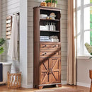 72" Tall Bathroom Storage Cabinet, Farmhouse Storage Cabinet with Adjustable Shelves, Barn Door & 2 Drawers, Cabinet for Bathroom, Living Room & Kitchen, Brown by CozyNest Decor