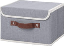 ANMINY Storage Bin with Lid Storage Boxes with PU Leather Handles PP Plastic Board Decorative Foldable Lidded Cotton Linen Fabric Home Cubes Baskets Closet Organizer Container - Gray, Small Size by TinyTreasures Baby Boutique