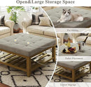 Large Square Ottoman Coffee Table, Linen Solid Upholstered Footrest Ottoman with Solid Wood Shelf Storage Tufted Coffee Table for Bedroom Living Room, Linen by CozyNest Decor