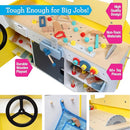 Construction Truck Wooden Playset w 60+ Toy Pieces- Pretend Hammer Saw Bolts & Screws- Spinning Turn Saw, Steering Wheel, Wood to Pull Apart- Dual Sided Play Stand Center, Workbench Building Kids Gift by TinyTreasures Baby Boutique