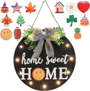 Interchangeable Welcome Sign for Front Door with 14 Changeable Icons, Farmhouse Front Porch Decor Rustic Wooden Wall Sign with 12 LED Lights, Outdoor Seasonal Welcome Home Decorations (Black1) by CozyNest Decor