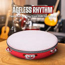Flexzion Wooden Round Tambourine for Kids and Adults 10" Inch Single Row 8 Pair Jingles, Red Handheld Percussion Instrument for Beginner and Professional Tambourine Player by TinyTreasures Baby Boutique