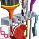 Berry Ave Broom Holder & Wall Mount Garden Tool Organizer- Kitchen, Closet, Garage & Laundry Room Storage With 5 Slots And 6 Hooks- Wall Holder For Broom, Rake & Mop Handles Up To 1.25” [Gray, 2 Pack] by CozyNest Decor