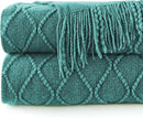 inhand Knitted Throw Blankets for Couch and Bed, Soft Cozy Knit Blanket with Tassel, Blue Lightweight Decorative Blankets and Throws, Farmhouse Warm Woven Blanket for Men and Women, 60"x80" by CozyNest Decor