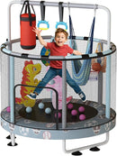 LAMERGE 55" 7-in-1 Round Trampoline for Kids Boys & Girls Ages 1-8, Indoor & Outdoor Trampoline for Fun, Adjustable Height Handrail ＆ Enclosed Safety Net ＆ Durable Designs for Toddlers Children by TinyTreasures Baby Boutique