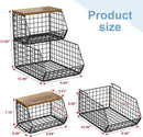 X-cosrack 2-Tier Stackable Wire Baskets for with Wood Lid, Wall Hanging Baskets for Potato and Onion Storage, Fruit Basket for Kitchen Counter, Metal Baskets for Snack Produce Cans by CozyNest Decor