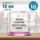 Custom Libbey Clear Glass Coffee Mugs 13 oz. Set of 10, Personalized Bulk Pack - Perfect for Coffee, Tea, Espresso, Hot Cocoa, Other Beverages - Pink Bottom by TinyTreasures Baby Boutique