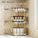 3-Tier Lazy Susan, Rotating Spice Rack, Spinning Organizer, Industrial Turntable Spice Rack for Cabinet, Kitchen Countertop, Pantry, White and Gold SR23DW by CozyNest Decor