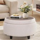 COLAMY Fabric Round Storage Ottoman with Reversible Tray Lid – Multi-Functional Footrest, Hidden Storage, Sturdy & Stylish Small Coffee Table for Living Room, Bedroom, or Entryway(Beige) by CozyNest Decor