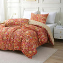 ABREEZE Paisley Bedding Sets 3Pcs Brushed Cotton Duvet Cover Set King Size Rustic Damask Red Floral Comforter Cover with Zipper Closure Boho Bedding Collections by CozyNest Decor