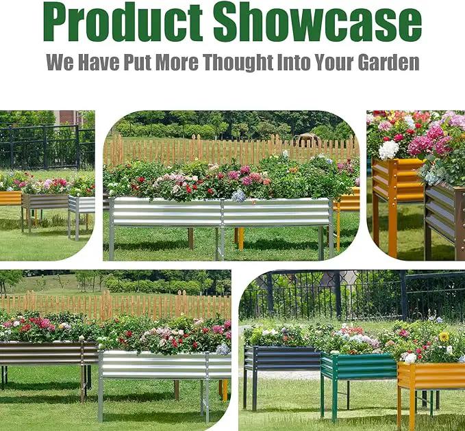 Land Guard Galvanized Raised Garden Bed with Legs, 96×24×32in Raised Garden Beds Outdoor with Drainage Holes, Planter Boxes Outdoor for Backyard, Patio, Balcony, 800lb Capacity, Cream Yellow, photo 6 of 7