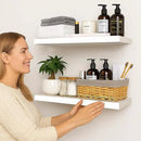 BGMG Wood Floating Shelves 24 inch Long,Rustic Solid Wooden Deep Wall Shelves for Bathroom Living Room Bedroom Kitchen Farmhouse Set of 2-24x6.7x1.25 inch-White by CozyNest Decor