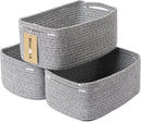 Small Storage Baskets for Organizing | Closet Organizer Bins | Shelf Toy Basket | Woven Rope Baskets | Cube Decorative Box | Shallow Basket | 13x8.5x5.1” | 3 Packs Mixed Grey by GreenHaven Gardens