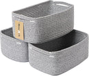 Small Storage Baskets for Organizing | Closet Organizer Bins | Shelf Toy Basket | Woven Rope Baskets | Cube Decorative Box | Shallow Basket | 13x8.5x5.1” | 3 Packs Mixed Grey by TinyTreasures Baby Boutique
