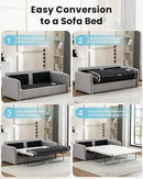 Queen Size Pull Out Sofa Bed, 2 in 1 Convertible Sleeper Sofa Couch with Pullout Bed, Memory Foam Mattress for Living Room Office, Space-Saving, Light Grey by CozyNest Decor