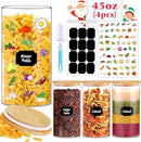 Glass Storage Jars 45 oz 4 Pcs Clear Glass Food Storage Containers with Airtight Bamboo Lid Stackable Kitchen Canisters for Candy, Cookie, Rice, Sugar, Flour, Pasta, Nuts by CozyNest Decor