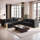 Modular Sectional Sofa with Chaise U Shaped Sectional Couch for Living Room, 8-Seater Comfy Cloud Couches with One Movable Ottoman, Plush Corduroy, Black by CozyNest Decor