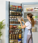 Over The Door Pantry Organizer, Wall Mount Spice Rack, Pantry Hanging Storage and Organization, 8 Adjustable Baskets Heavy-Duty Metal for Home & Kitchen, Back of Door Seasoning Rack - Black by CozyNest Decor