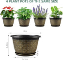 8 Inch Plant Pots, 4 Pack Flower Pot Outdoor with Drainage Holes & Trays, Retro Antique Imitation Decorative Garden Plastic Planters Pots for Plants Indoor Sets for Houseplants by CozyNest Decor