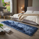 AMTOVO Faux Fur Rug, Dark Blue Ultra Soft Fluffy Shag Sheepskin Rug, 2 x 6 ft Runner Area Rugs for Bedroom Sofa Throw Cushion Room Decor, Rectangle by CozyNest Decor