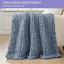Bigacogo Chunky Knit Throw Blanket for Couch, 51x63 inches, 100% Hand Knitted with Thick Jumbo Chenille Yarn, Cozy Soft Large Rope Knot Cable Crochet Blankets for Sofa Bed Living Room, Cold Sea Blue by CozyNest Decor