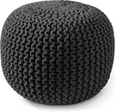 Casafield Round Pouf Ottoman, Black - 20" Diameter x 14.5" High Cotton Knit Foot Stool - Boho Floor Pouffe for Living Room, Bedroom, Home Office by CozyNest Decor