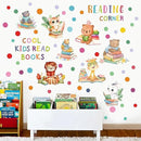 Reading Corner Decor,Reading Books Wall Decals,Learning Study Wall Stickers,Cartoon Animals Window Decals,Giraffe Bear Rabbit Read Books Stickers for Toddler Nursery Bedroom Classroom School by CozyNest Decor