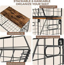 Delamu 2-Pack Stackable Metal Fruit Basket with Wood Lid-Wall Mounted & Countertop Organizer for Kitchen,Pantry- Ventilated Storage for Onions,Potatoes,Fruits,Spices (12"x 8"x 8-5/16") by CozyNest Decor