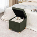 Adeco 17 Inch Soft Dark Green Cube Ottoman Storage, Teddy Velvet Chair Foot Stools, Upholstered Vanity Stool with Hinged Lid, Solid Round Wood Legs by CozyNest Decor