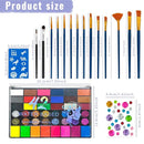 Face Painting Kit, Water Activated Face Paint Palette with Stencils, Brushes, Gems for Halloween Makeup, Parties, Carnival, School Event & Festivals (42 Colors) by TinyTreasures Baby Boutique