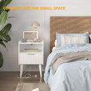Fluted Nightstand with Charging Station, Modern Bedside Table with Drawer,White Nightstand with Solid Wood Legs, End Table,Side Table for Living Room,Bedroom White CTG57WE by CozyNest Decor