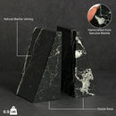 Bey-Berk Black Zebra Marble Bookends, Black ? 7.25" Tall, White Veins, Heavy-Duty Triangular Stone Book Stopper