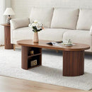 Oval Fluted Coffee Table, 47" Farmhouse Wood Coffee Table Mid Century Modern Center Table Boho Living Room Tables for Living Room Office,Walnut by CozyNest Decor