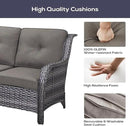Outdoor Patio Furniture Set with Propane Fire Pit Table, 7 Pieces Wicker Patio Conversation Set with 2 Swivel Glider Rocker Chair Rattan Sofa Grey Cushion Perfect for Casual Gathering by GreenHaven Gardens