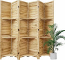Room Divider with Shelves, 5.6 Ft Tall Folding Wood Screen with Double Hinges for Home Office Bedroom Hotel Decoration (6 Panels, Natural) by CozyNest Decor