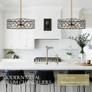 5-Light Drum Chandeliers for Dining Room,19.7" Rustic Farmhouse Dining Room Light Fixture, Black&Gold Metal Hanging Pendant Light for Living Room Bedroom Kitchen Entryway Foyer by CozyNest Decor