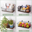Wall Hanging Baskets 3 Pack, Extra Large Diversified Wire Basket Shelves of Wooden Style, with Wall Mounted Hooks & Traceless Stickers, for Kitchen Coffee Bar Office Room Garage Storage Organization by CozyNest Decor