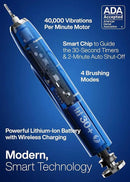 Aquasonic Vibe Series Ultra-Whitening Toothbrush – ADA Accepted Electric Toothbrush - 8 Brush Heads & Travel Case – 40,000 VPM Motor & Wireless Charging - 4 Modes w Smart Timer – Sapphire Blue by CozyNest Decor