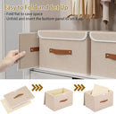 Yawinhe Collapsible Storage Boxes, Linen Fabric Baskets, Bin with lid and Leather Handle, Washable, for Home, Closet, Beige, 15.0''Lx9.8''Wx9.8''H, 1-Pack, USNK024BEL-1 by TinyTreasures Baby Boutique