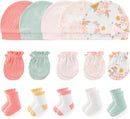 Newborn Baby Boy Girl Caps Mittens Socks Set Cotton Baby Essentials Accessories (Hats+Gloves+Socks) by TinyTreasures Baby Boutique