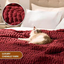 L'AGRATY Chunky Knit Blanket Throw: 60''x80'' Chenille Chunky Knitted Throw Blankets for Twin Bed Couch - Handmade Thick Cable Knit Blanket - Large Crochet Rope Blankets for Home Decor(Maroon Red) by CozyNest Decor