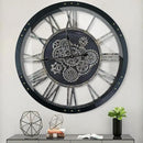 30 Inch Industrial Steampunk Wall Clock, Oversized Solid Wood Frame, Battery Operated, Large Wall Clock with Real Rotating Gears, Black by CozyNest Decor