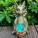 Solar Garden Statue Dragon Figurine with 7-Color Changing Solar Crackle Globe Lights- Loving Dragon for Patio,Balcony,Yard, Lawn-Unique Idea Gifts (Grey)