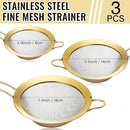 Norme 5 Quart Stainless Steel Gold Colander and 3 Pcs Gold Fine Mesh Strainer, Stainless Steel Pasta Rice Food Metal Strainer with Handles, Easy Clean and Dishwasher Safe by CozyNest Decor