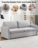 Queen Size Pull Out Sofa Bed, 2 in 1 Convertible Sleeper Sofa Couch with Pullout Bed, Memory Foam Mattress for Living Room Office, Space-Saving, Light Grey by CozyNest Decor