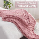 Chunky Knit Throw Blanket, 50''*60'' Knitted Throw Chenille Yarn for Bed Couch, Handmade Light Pink Crochet Big Thick Blanket, Machine Washable Cute Comfy Blanket for Home Decor by CozyNest Decor