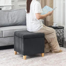 Adeco 18 Inch High Faux Fur Grey Cube Ottoman Storage, Fluffy Striped Velvet Chair Foot Stools, Small Bench Upholstered Vanity Stool with Hinged Lid, Solid Wood Legs by CozyNest Decor