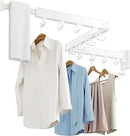 Clothes Drying Rack Wall Mounted, Retractable Drying Racks for Laundry, Foldable Drying Rack With 12 Hooks, Sturdy Tri-Fold Wall Mounted Space Saver for Laundry Room Balcony Bathroom - 49.8", White by CozyNest Decor