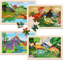 Wooden Puzzles Dinosaur Toys for Kids Ages 3-5, Set of 4 Packs with 20-Piece Wood Jigsaw Puzzles, Preschool Educational Brain Teaser Boards for Boys and Girls 3 4 5 6 Years Old by TinyTreasures Baby Boutique